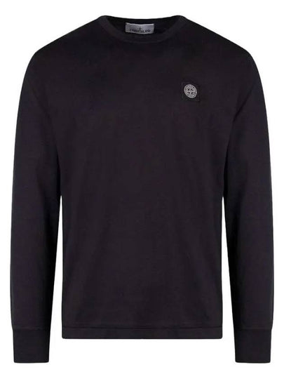 Logo Patch Cotton Long Sleeve T-Shirt Black - STONE ISLAND - BALAAN 2