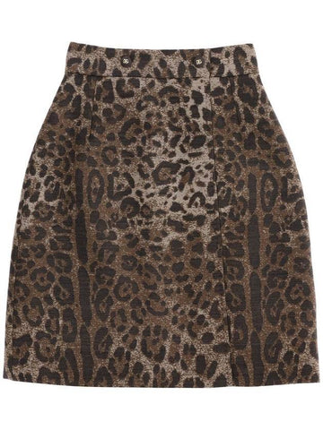 Leopard Jacquard Wool Short A-line Skirt Brown - DOLCE&GABBANA - BALAAN 1