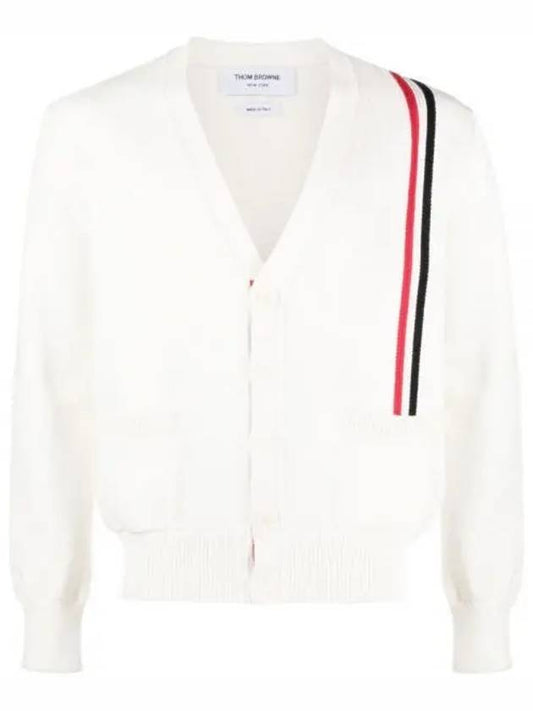 RWB Striped Intarsia Cotton Cardigan White - THOM BROWNE - BALAAN 2