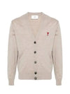 Red Heart Logo Merino Wool Cardigan Beige - AMI - BALAAN 2