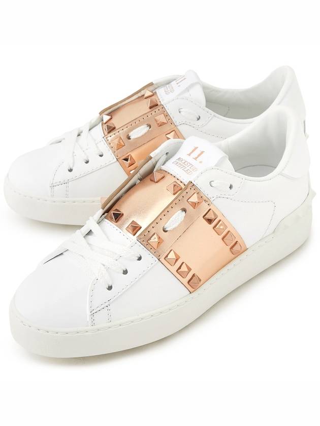 Rockstud Untitled Calfskin Low Top Sneakers White Rose Gold - VALENTINO - BALAAN 2