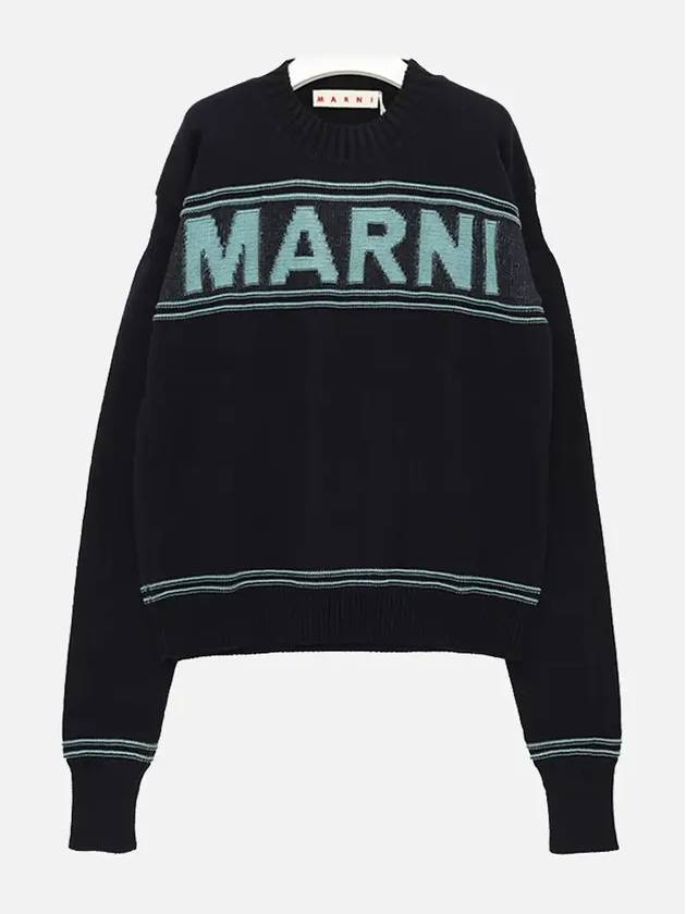 Logo Cotton Knit Top Navy - MARNI - BALAAN 3