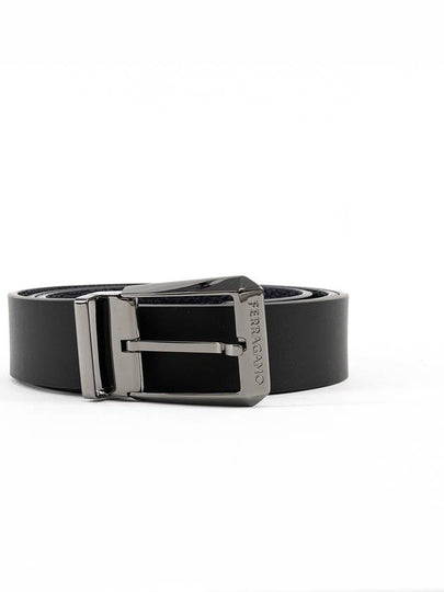 Logo Reversible Leather Belt Black Blue - SALVATORE FERRAGAMO - BALAAN 2