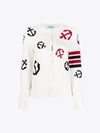 Cotton Anchor Intarsia 4 Bar Crew Neck Cardigan White - THOM BROWNE - BALAAN 2