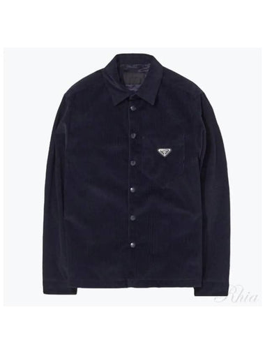 Triangle Logo Corduroy Shirt Jacket Blue - PRADA - BALAAN 1