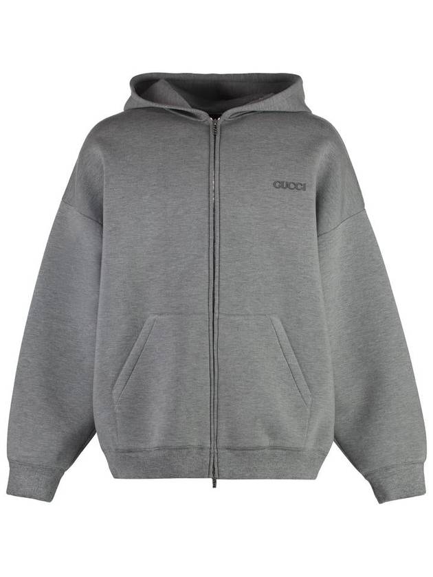 Embroidered Logo Zip-Up Hoodie Grey - GUCCI - BALAAN 2