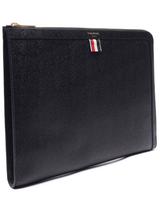 Three Stripes Tab Pebble Document Folio Clutch Bag Black - THOM BROWNE - BALAAN 4