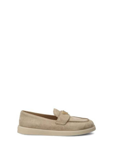 Triangle Logo Suede Leather Loafer Desert Beige - PRADA - BALAAN 1