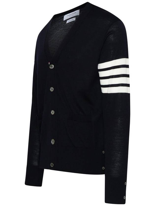 Men's Sustainable Classic Diagonal Wool Cardigan Navy - THOM BROWNE - BALAAN 3