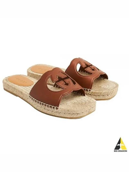 Interlocking G Cutout Slide Slippers Brown - GUCCI - BALAAN 2