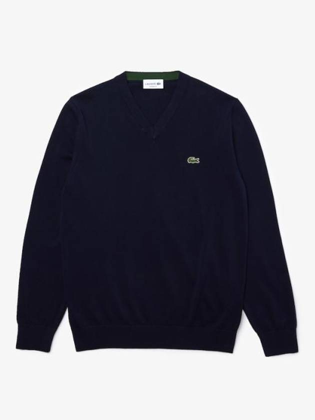 V Neck Cotton Classic Fit Knit Top Navy - LACOSTE - BALAAN 2