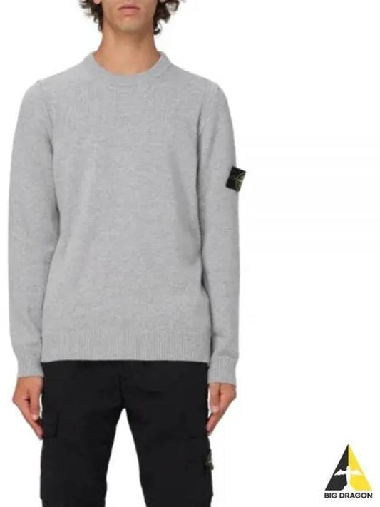 Logo Patch Lambswool Crewneck Knit Top Melange Grey - STONE ISLAND - BALAAN 2