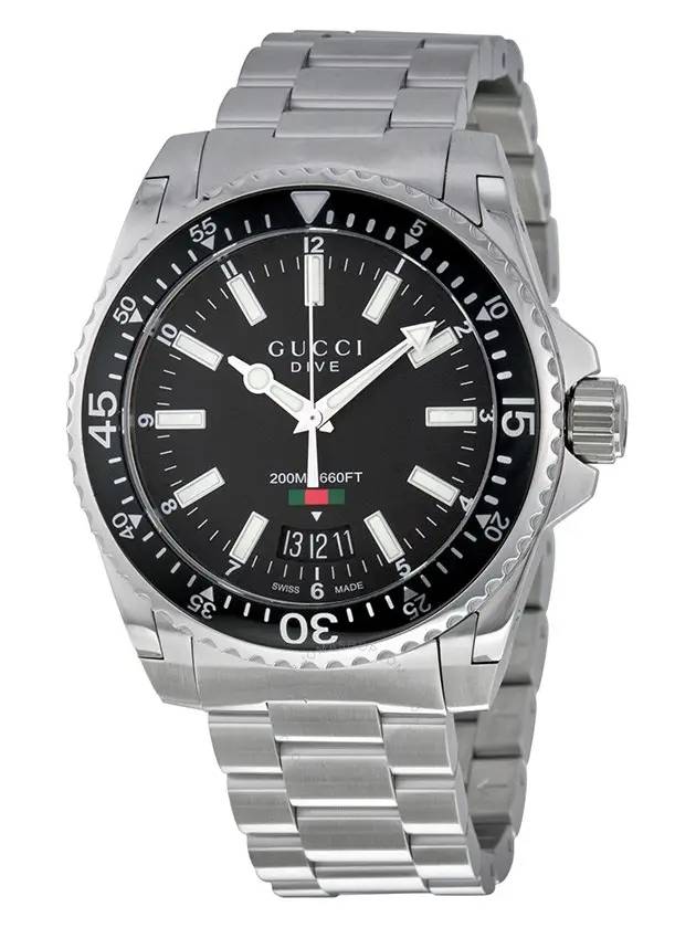 Dive Black Dial Metal Watch Silver - GUCCI - BALAAN 1