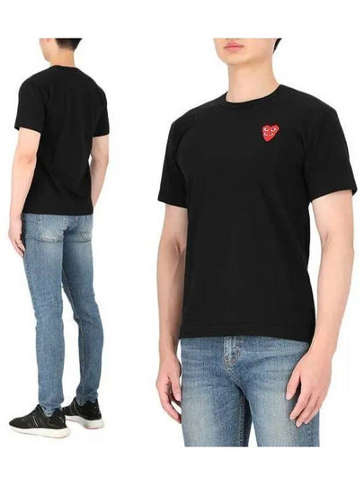 Play Men's Small Double Red Heart Wappen Short Sleeve T-Shirt P1 T288 1 Black - COMME DES GARCONS - BALAAN 2