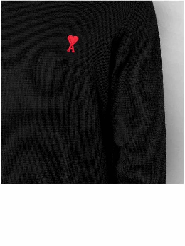 Men's Heart Logo Wool Turtleneck Black - AMI - BALAAN 7