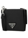 Triangle Logo Neck Strap Card Wallet Black - PRADA - BALAAN 1