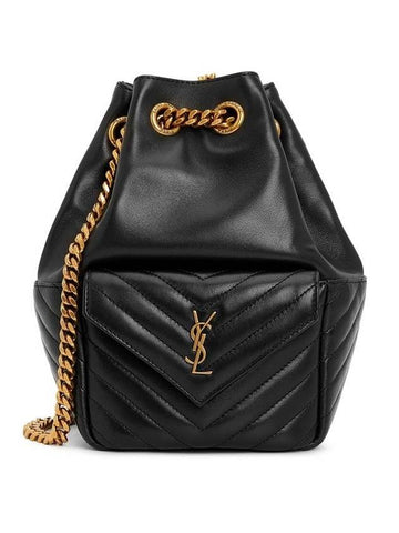 Gold Drawstring Chain Bucket Shoulder Bag Black - SAINT LAURENT - BALAAN 1