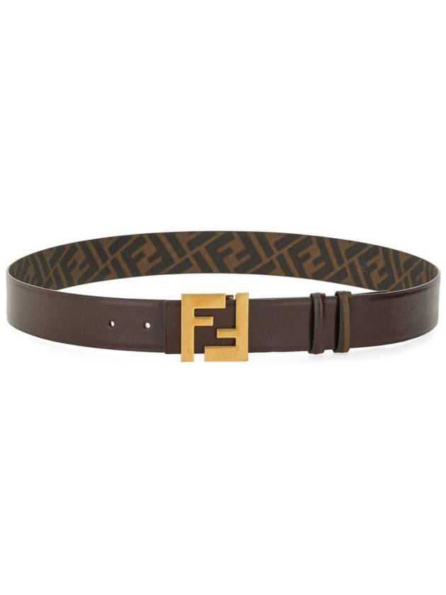 FF Square Buckle Reversible Leather Canvas Belt Brown - FENDI - BALAAN 2