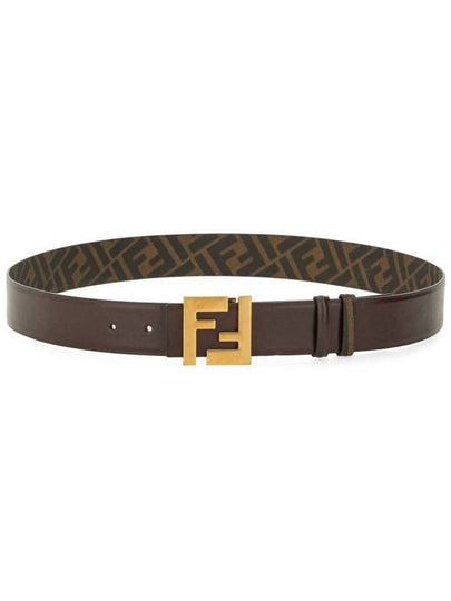 FF Square Buckle Reversible Leather Canvas Belt Brown - FENDI - BALAAN 2