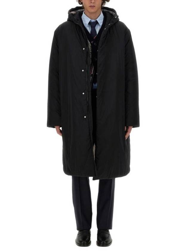 Poly Twill Tech Hooded Down Fill Duffle Coat Black - THOM BROWNE - BALAAN 6