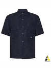 Linen Short Sleeve Shirt Navy - CP COMPANY - BALAAN 2