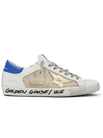 Men's Gold Superstar Blue Tab Low Top Sneakers White Beige - GOLDEN GOOSE - BALAAN 1