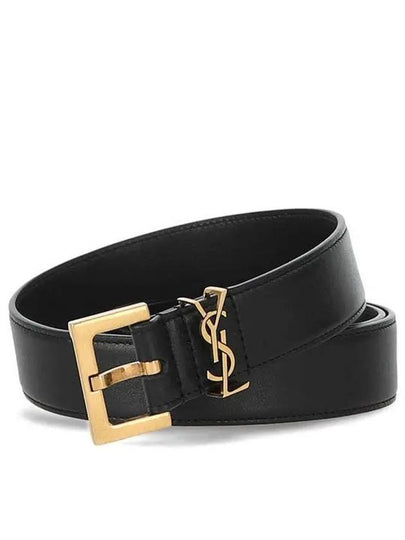 Monogram Buckle Leather Belt Black - SAINT LAURENT - BALAAN 2