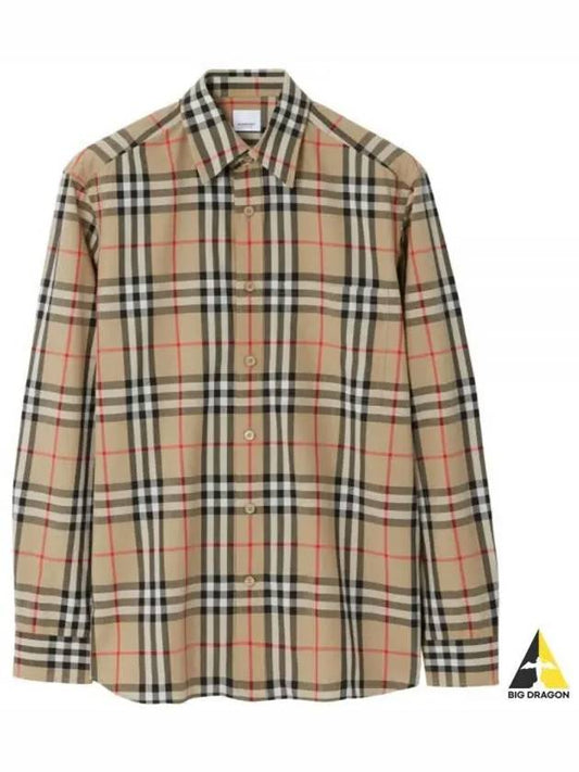 Check Cotton Long Sleeve Shirt Beige - BURBERRY - BALAAN 2