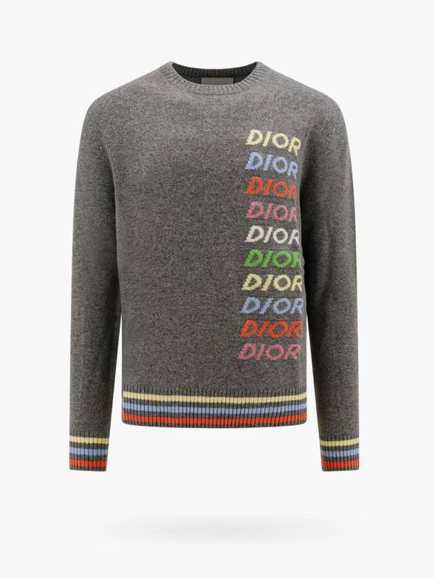 Logo Intarsia Wool Cashmere Knit Top Grey - DIOR - BALAAN 1