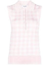 Gingham Silk Jacquard 4 Bar Polo Sleeveless Cardigan Pink - THOM BROWNE - BALAAN 3