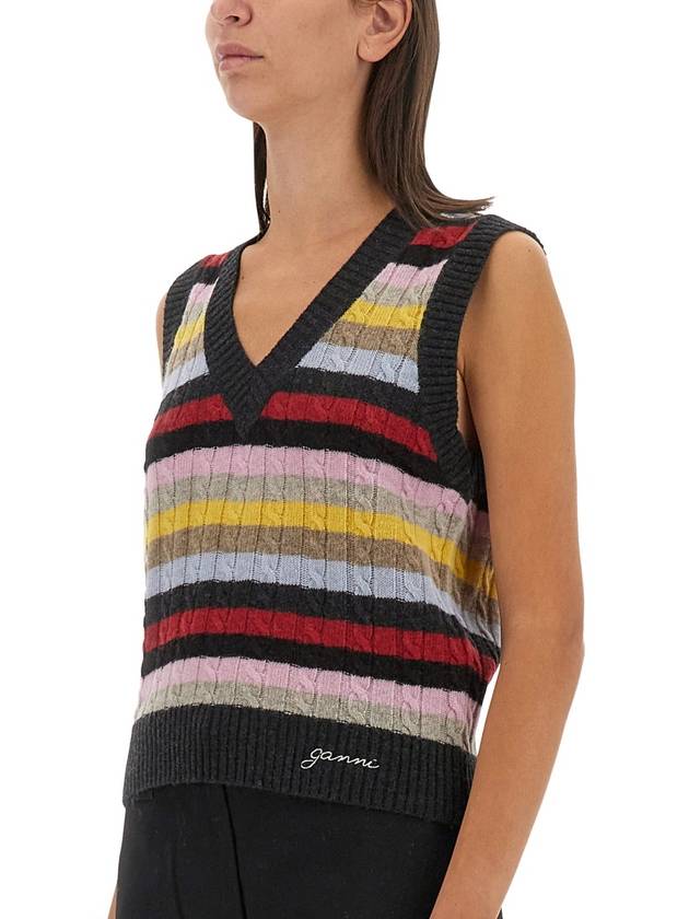 V-Neck Striped Knit Vest - GANNI - BALAAN 5