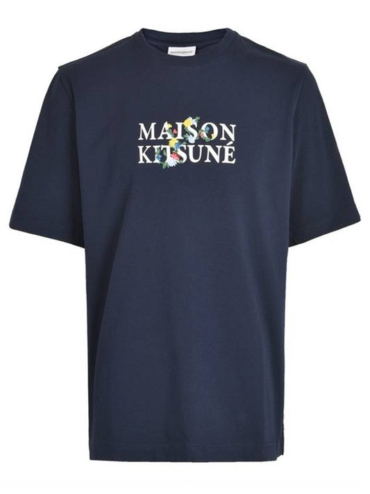 Flowers Oversized Short Sleeve T-Shirt Navy - MAISON KITSUNE - BALAAN 2