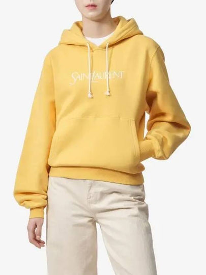 Logo Print Cotton Hoodie Yellow - SAINT LAURENT - BALAAN 2