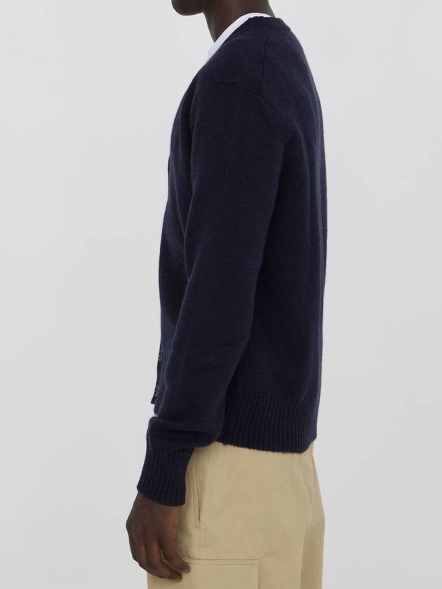 V-Neck Cashmere Cardigan Navy - AMI - BALAAN 4