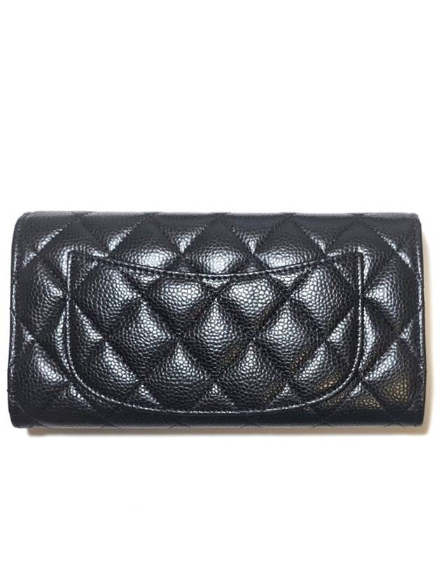 Silver Hardware Classic Caviar CC Logo Flap Long Wallet Black - CHANEL - BALAAN 3