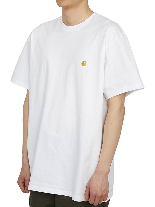 Men's Chase Mini Embroid Logo Short Sleeve T-Shirt White - CARHARTT WIP - BALAAN 3