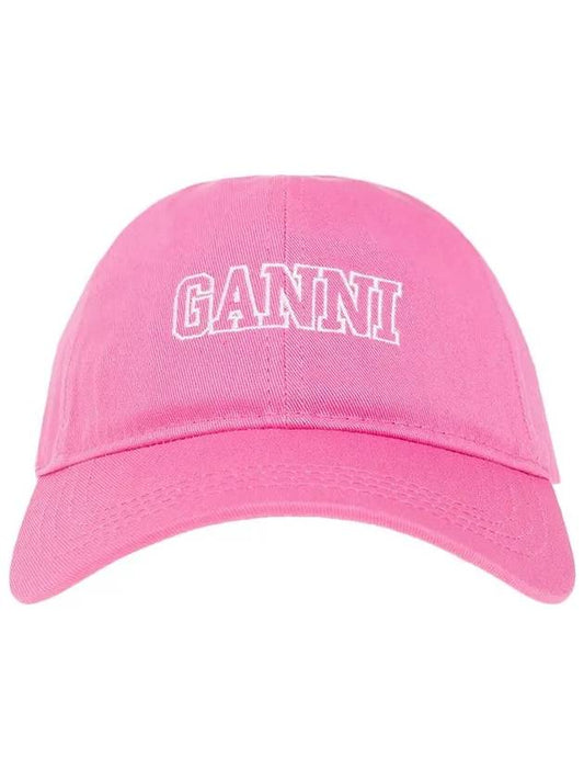 Software Heavy Embroidered Logo Cotton Ball Cap Pink - GANNI - BALAAN 2