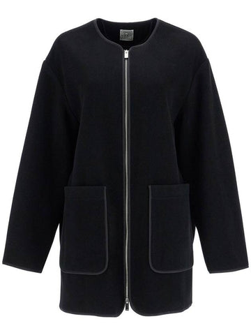 black wool felt high collar jacket with zip - TOTEME - BALAAN 1