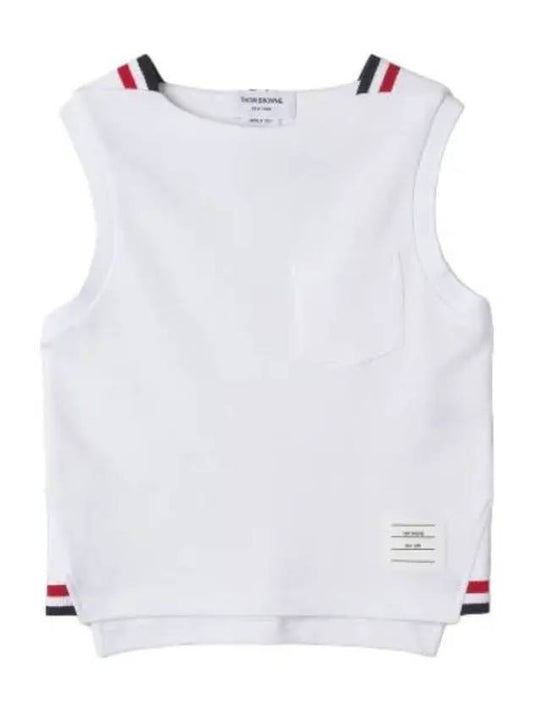 Women's Pick Rib Gusset Boat Neck Sleeveless White - THOM BROWNE - BALAAN 2