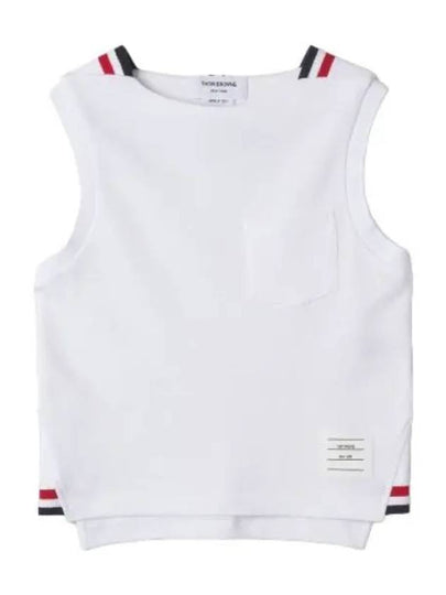 Women's Pick Rib Gusset Boat Neck Sleeveless White - THOM BROWNE - BALAAN 2