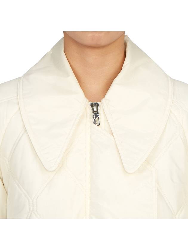 Pointed Collar Diamond Quilted Zip-Up Jacket White - GANNI - BALAAN 8