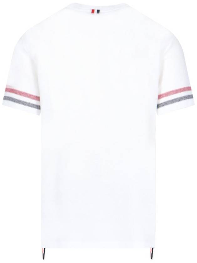 Textured Cotton Stripe Short Sleeve T-Shirt White - THOM BROWNE - BALAAN 4