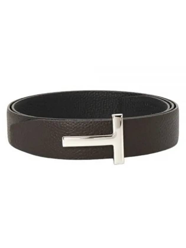 Silver Hardware T Logo Reversible Leather Belt Brown - TOM FORD - BALAAN 2