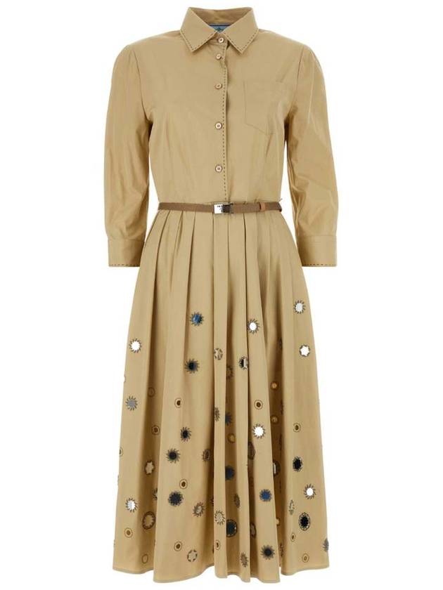 Cotton Shirt Midi Dress Beige - PRADA - BALAAN 2