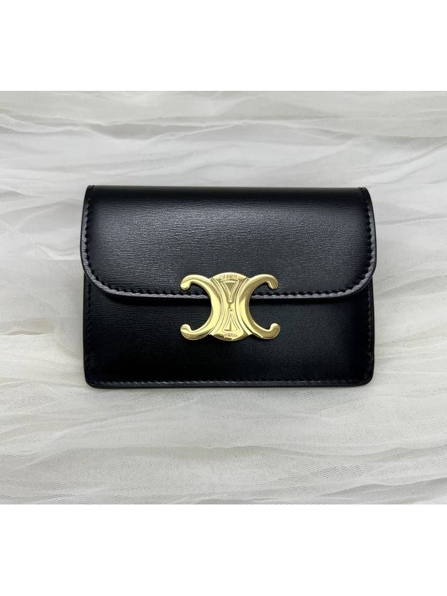 Triomphe Shiny Calfskin Flap Card Wallet Black - CELINE - BALAAN 3