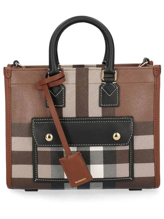 Checked Freya Leather Mini Tote Bag Brown - BURBERRY - BALAAN 1