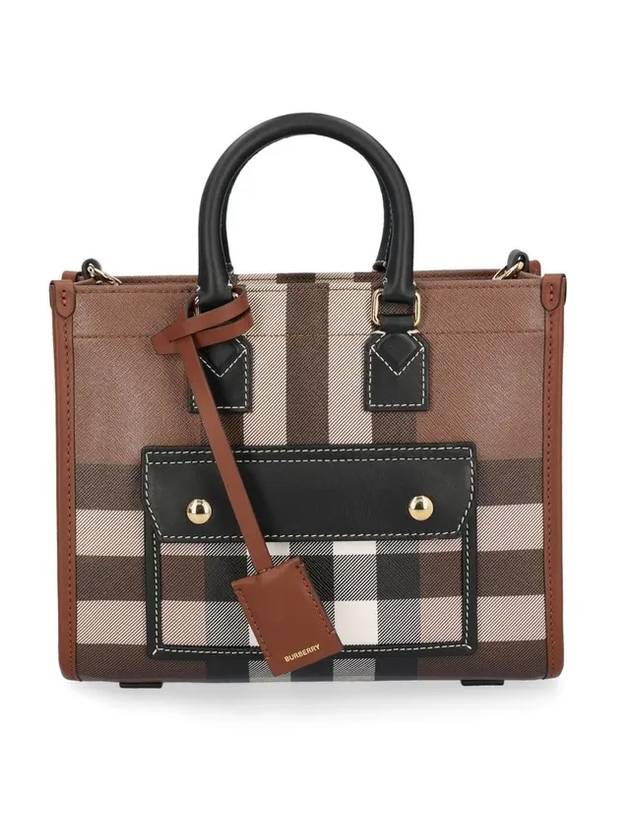 Checked Freya Leather Mini Tote Bag Brown - BURBERRY - BALAAN 1