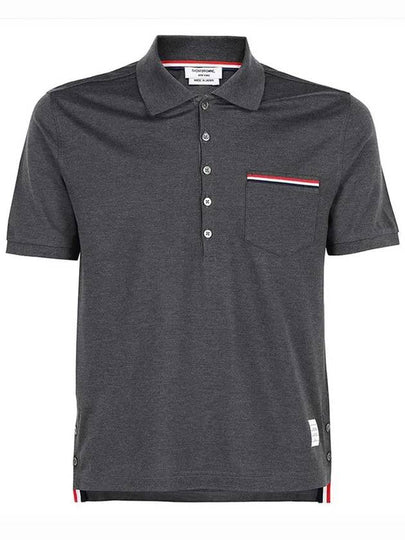 Men's Three Stripes Pocket Mercerized Short Sleeve Polo Shirt Dark Grey - THOM BROWNE - BALAAN 2