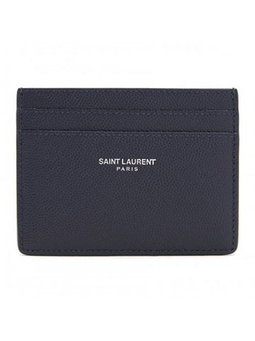 Embossed Leather Card Wallet Navy - SAINT LAURENT - BALAAN 1