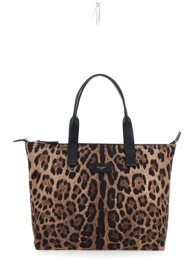 'Adamo' Brown Shopper With All-Over Leopard Print In Tech Fabric Man - DOLCE&GABBANA - BALAAN 1